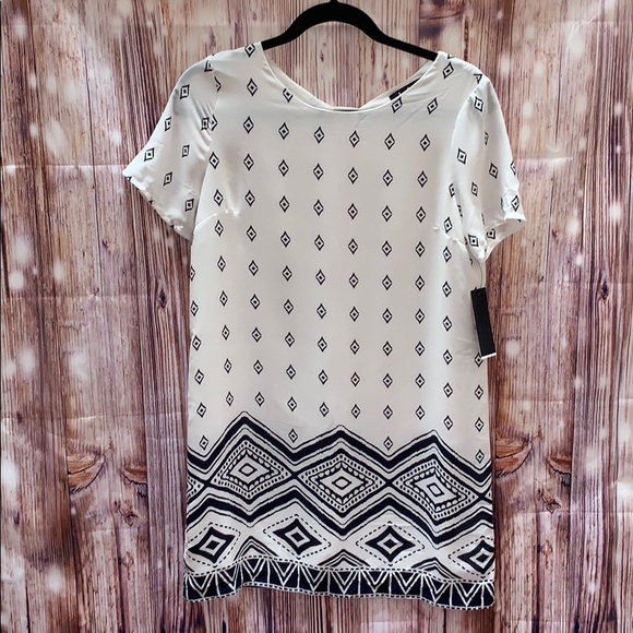 NEW LULUS Navy Blue and White Print Shift Dress - Picture 5 of 7
